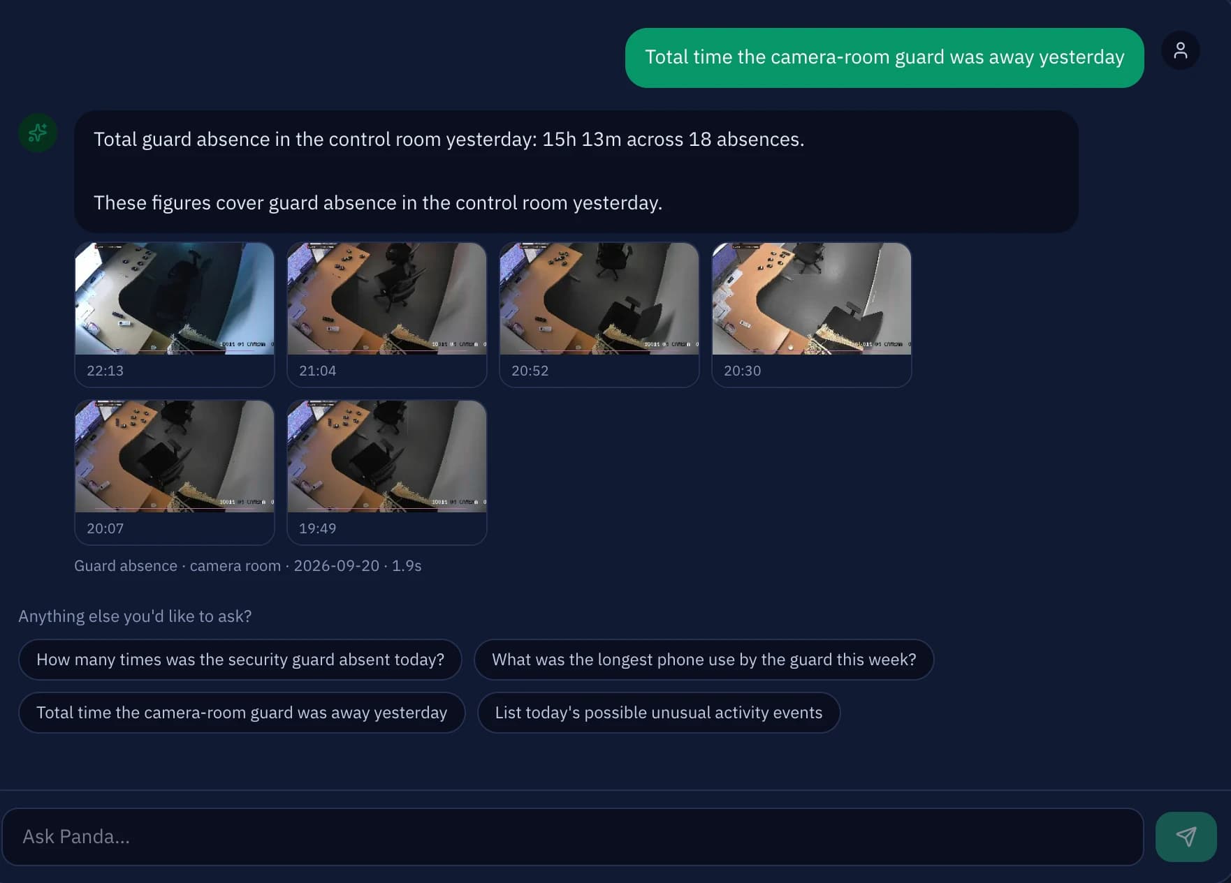 Arabic AI supervisor chat answering a question about staff phone use with data and photo evidence